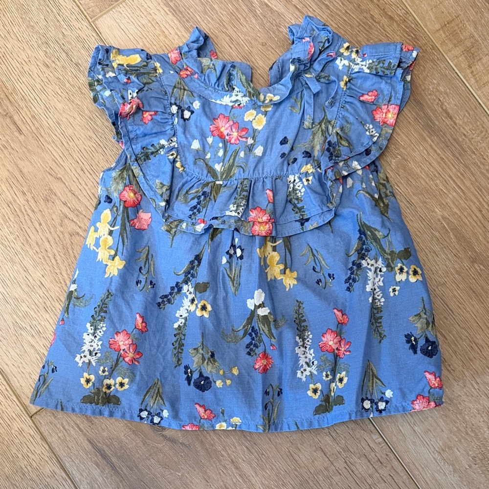 Janie and Jack Blue Floral Ruffle Blouse